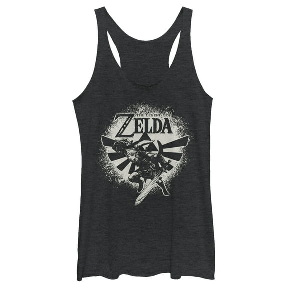 Women's Nintendo Zelda Link Wingcrest Spray Paint  Racerback Tank Top Black Heather Large