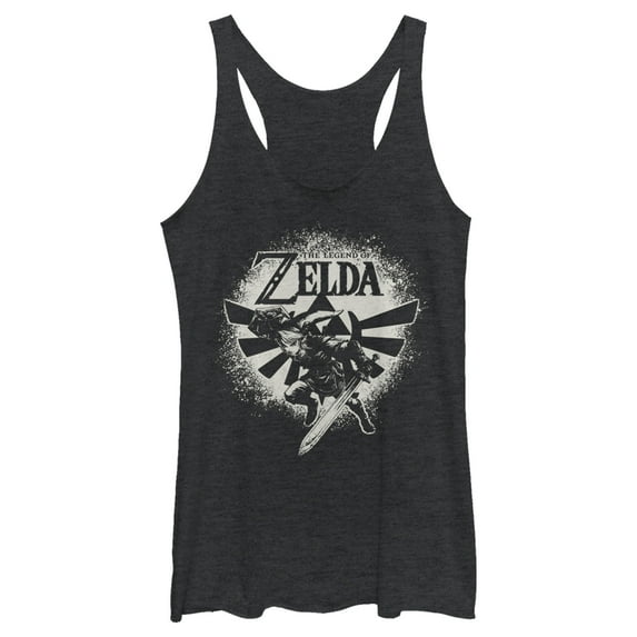 Women's Nintendo Zelda Link Wingcrest Spray Paint Racerback Tank Top Black Heather Small