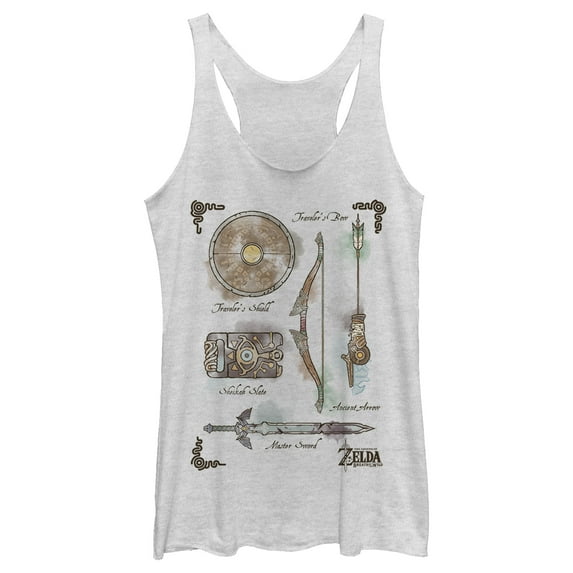Women's Nintendo Zelda Quest Gear Array Racerback Tank Top White Heather 2X Large