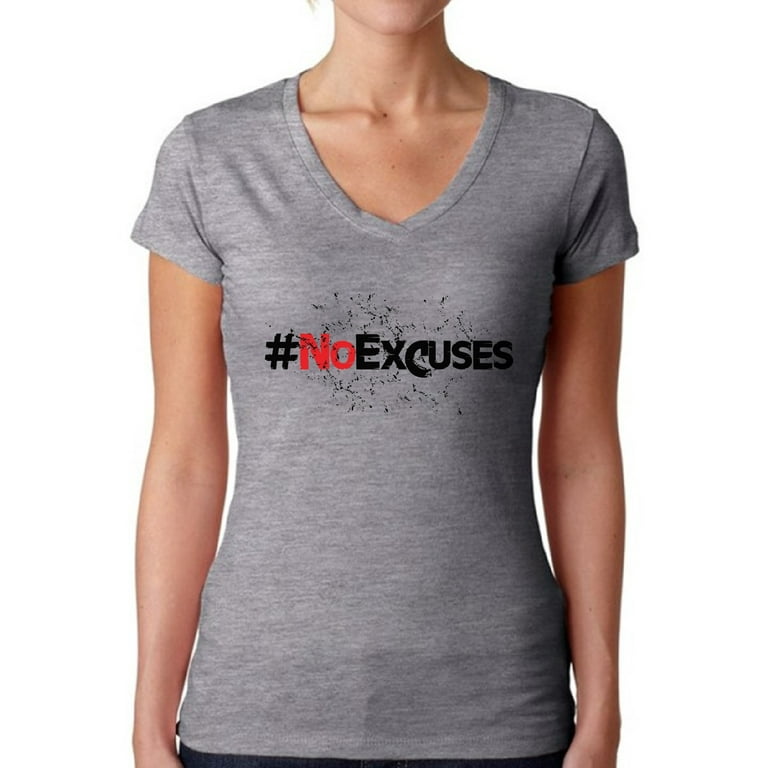 Women s No Excuses Hashtag V neck T shirt Fitness Gym Workout Motivation