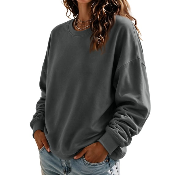 Women's No Hood Sweatshirts Crew Neck Long Sleeve Solid Pullover Sweatshirts Spring Fall Loose Causal Sweatshirts, 2XL