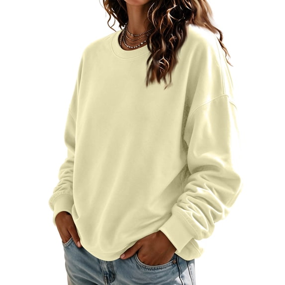 Women's No Hood Sweatshirts Crew Neck Long Sleeve Solid Pullover Sweatshirts Spring Fall Loose Causal Sweatshirts, 3XL