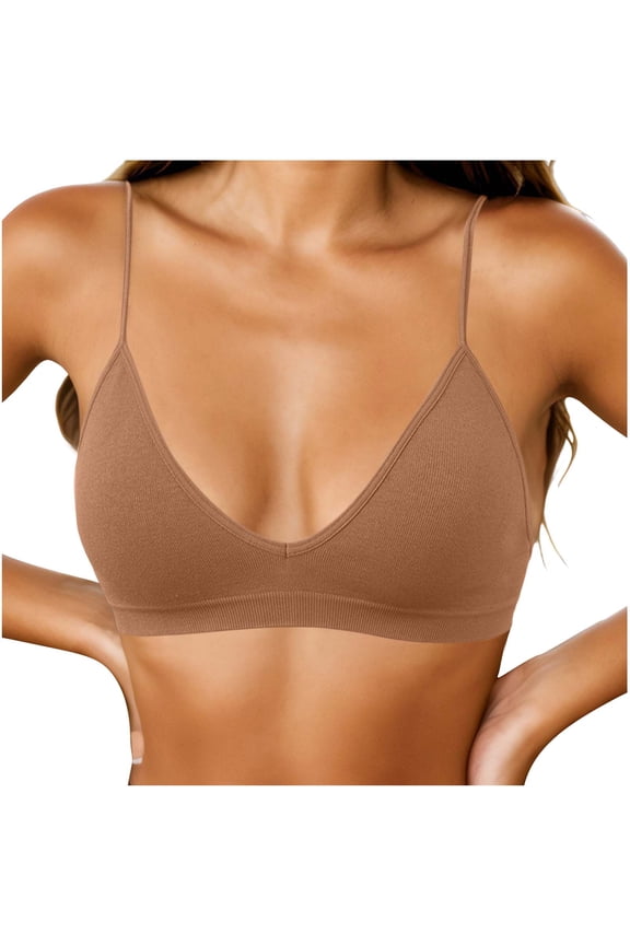 Women's No Padded Bra Half Cup Wirefree Plunge Bralette V-Neck Spaghetti Straps Bra