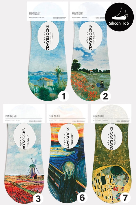 Women's No Show Famous Painting Printing Socks - 5 Pair Set