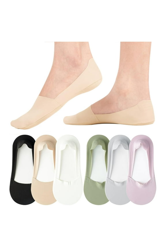Women's No-Show Liner Socks 6-Pack Nylon Low Cut Invisible Footies for Flats Loafers Non-Slip Grips