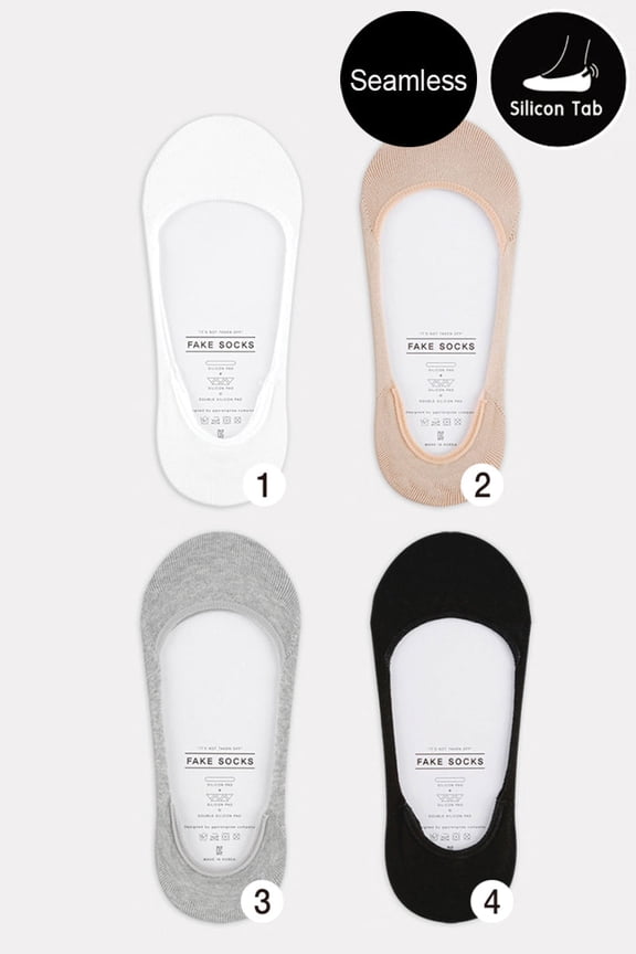 Women's No Show Seamless Cotton Foot Socks - 4 Pair Set