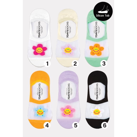 Women's No Show See-Through Smile Flower Socks - 6 Pair Set