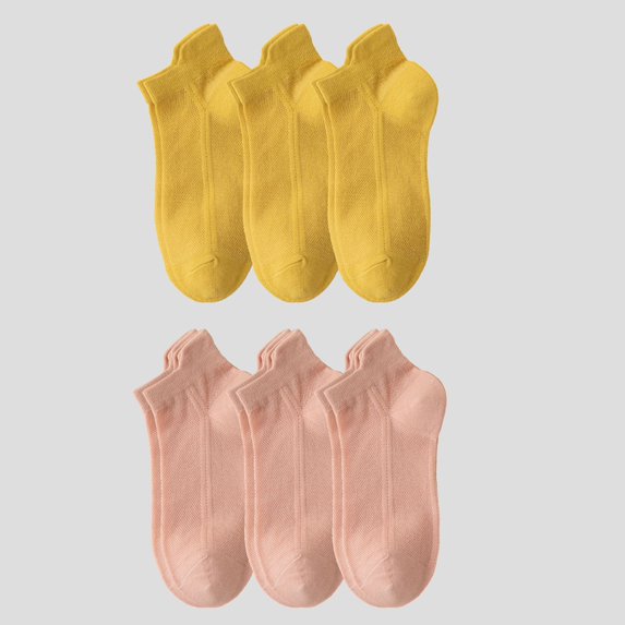 Women's No Show Socks Classic Thin Mesh Breathable 6pk- Pink Yellow Color