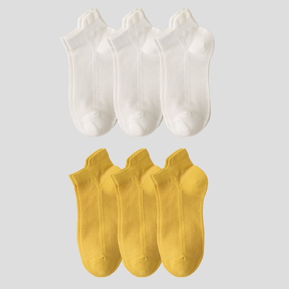 Women's No Show Socks Classic Thin Mesh Breathable 6pk- White Yellow Color