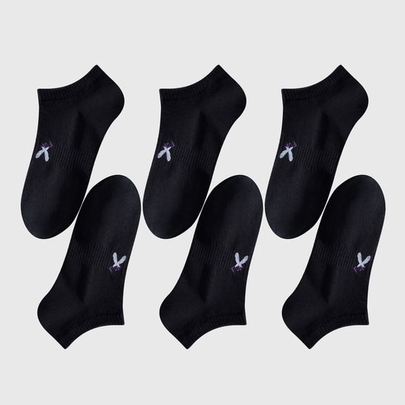 Women's No-Show Socks with FUN Letters 6Pk - Black