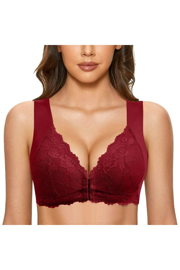 Women's No Steel Ring French Front Close T Back Plus Size Seamless Unlined Bra for Large Bust
