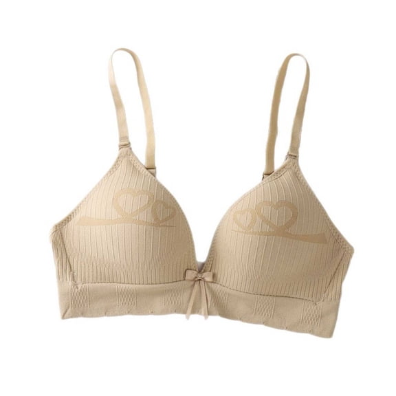 Women's No Underwire Bras Push up Deep V Print Underwear Breathable Lightweight Wireless Supportive Everyday Bralettes (M, Beige)