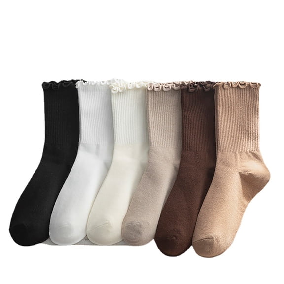 Women's Non-Binding Ruffle Socks 6-Pack, Casual Cute Ankle Soft Cotton Breathable