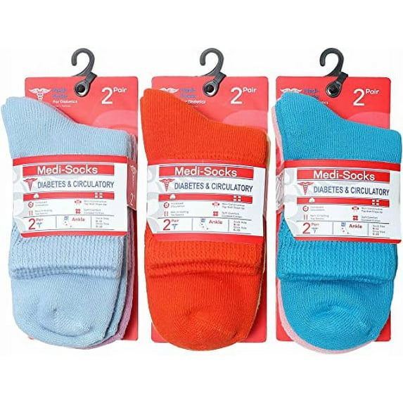 Women's Non-Binding Top Diabetic Ankle Socks 6-pack " Pure Cotton & Colors "