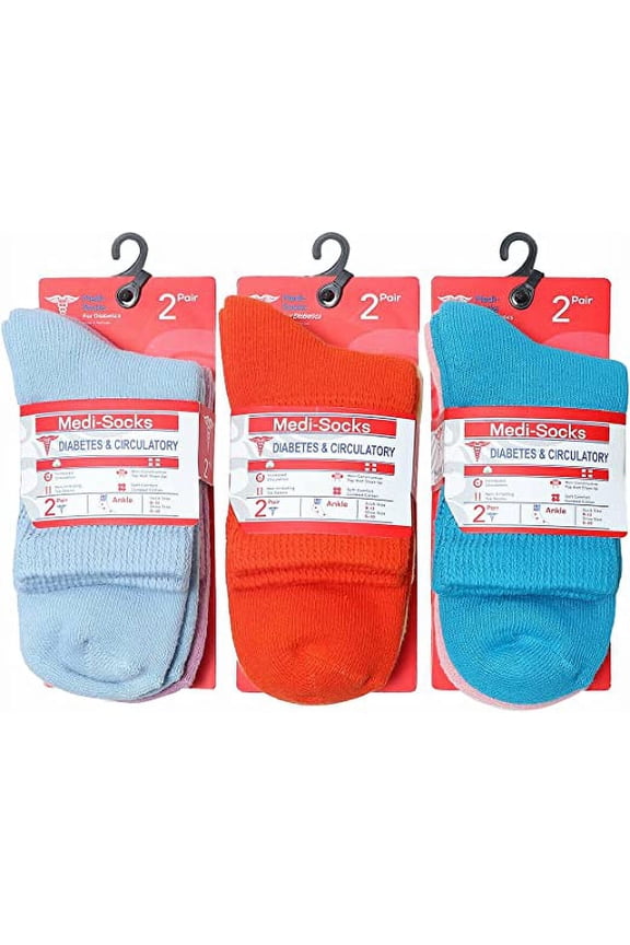 Women's Non-Binding Top Diabetic Ankle Socks 6-pack " Pure Cotton & Colors "