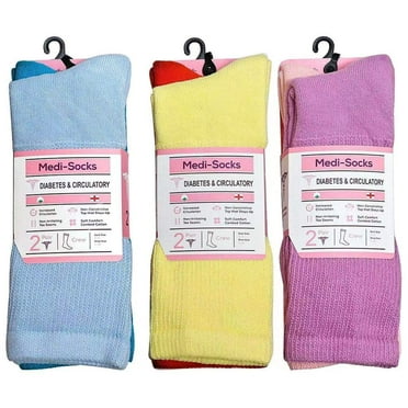 Women's Non-Binding Top Diabetic Crew Socks 6-pack " Pure Cotton & Colors "