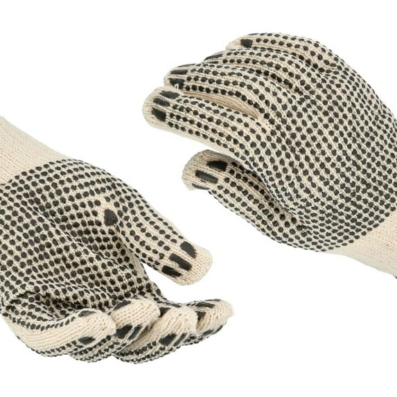 SSBM Cut Resistant Industrial Work Gloves Tan 7 Gauge PVC Dot Texture Men's 10" Cotton/Poly Blend X-Large 2 Dozen (24 Pairs)