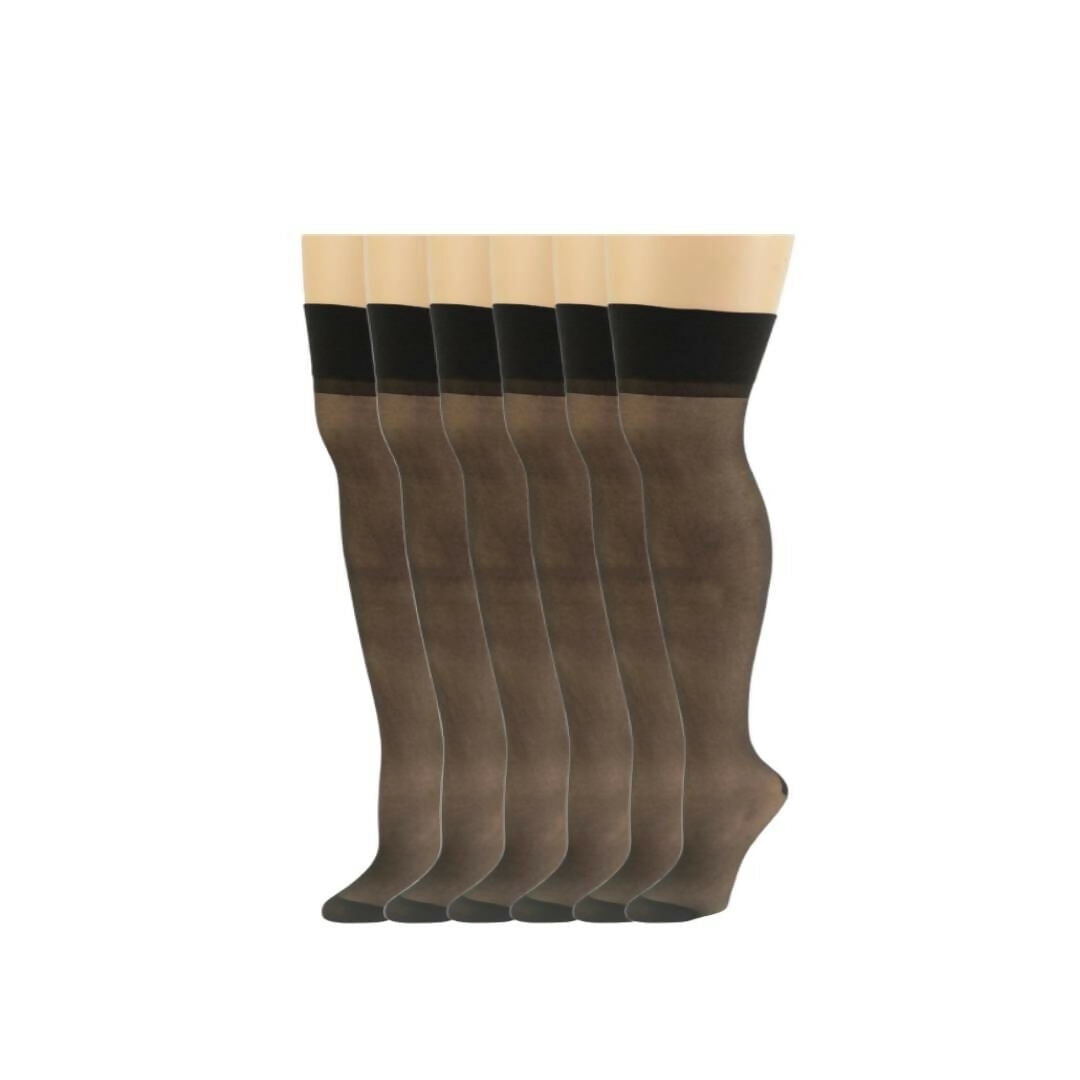 Women's Non-Silicone Thigh High Sheer Stretch Stockings in 6 Pair Packs ...