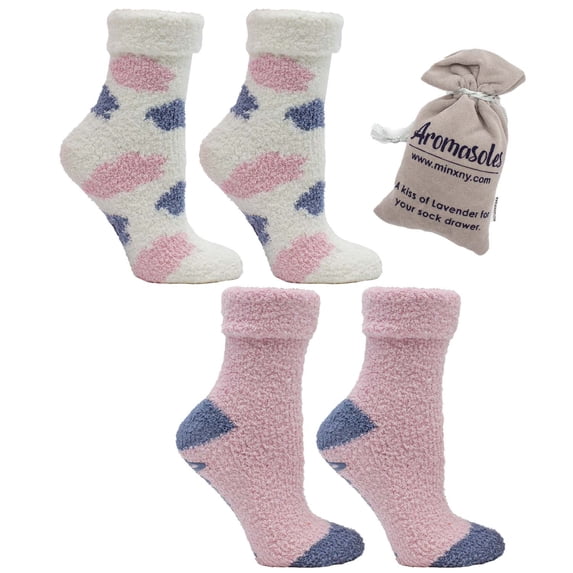 Women's Non-Skid Warm Soft and Fuzzy Lavender Infused 2-Pair Pack Slipper Socks, Clouds- Pinkberry sherbet