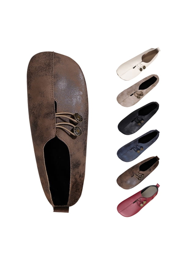 Women's Non-Slip Arch Support Casual Flats, Button Detail Slip-On Loafers, Durable Walking Shoes for Home, Work, Daily Use Brown 38