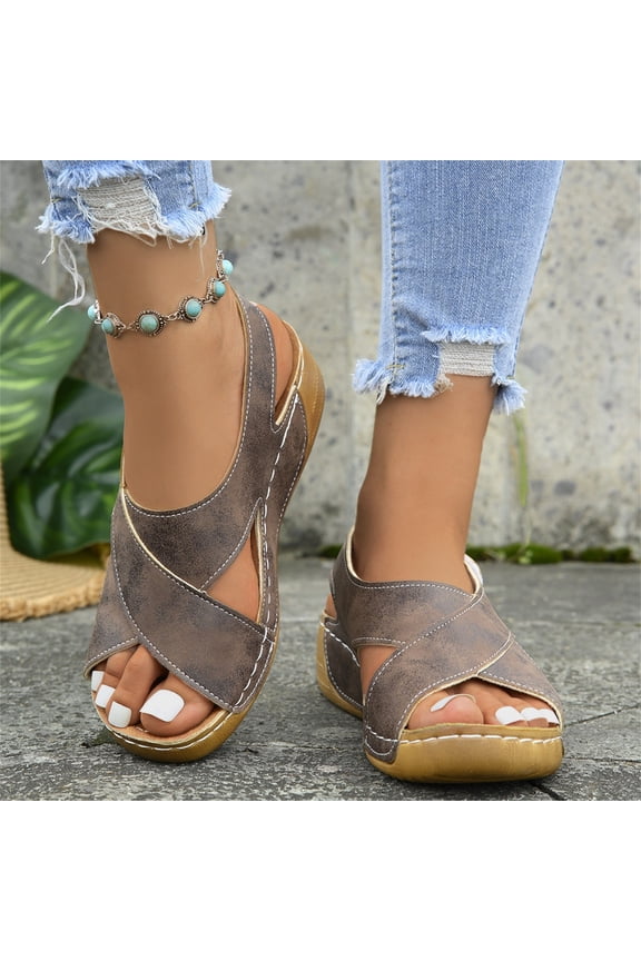 Women's Non-Slip Arch Support Wedge Sandals, Adjustable Strap Open Toe Heels, Durable Casual Shoes for Outdoor, Work, Home Brown 43