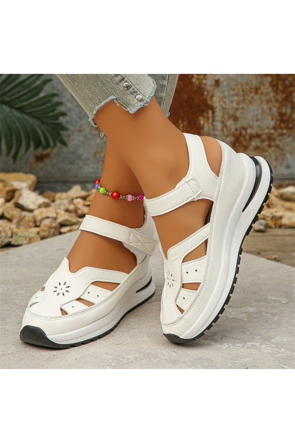 Women's Non-Slip Arch Support Wedge Sandals, Closed Toe Adjustable Strap Platform Shoes, Durable Walking Footwear for Outdoor White 41