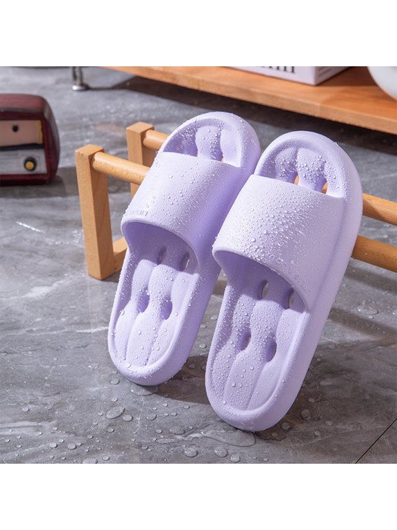 Women's Non‑Slip Bathroom Shower Slippers, EVA Open‑Toe House Slides With Drainage Holes & Cutout Vents For Household Bath Use Purple