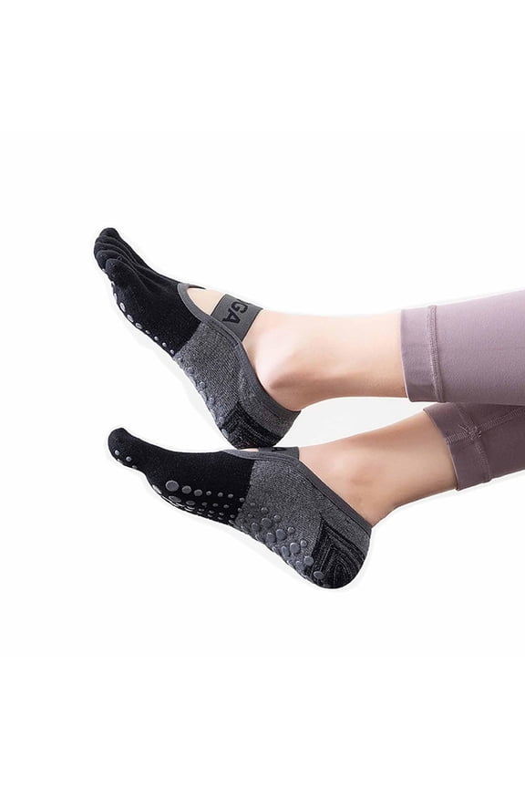 Women's Non-Slip Five Toe Yoga Socks with Grips, Premium Combed Cotton Socks for Pilates, Barre, Ballet, Fitness