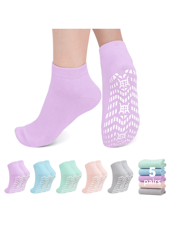 Womens Grip Socks, LOFIR 5 Pairs Breathable Non Slip Ankle Grippy Socks with Gripper for Pregnant Elderly Seniors Women Hospital Recovery and Home Use