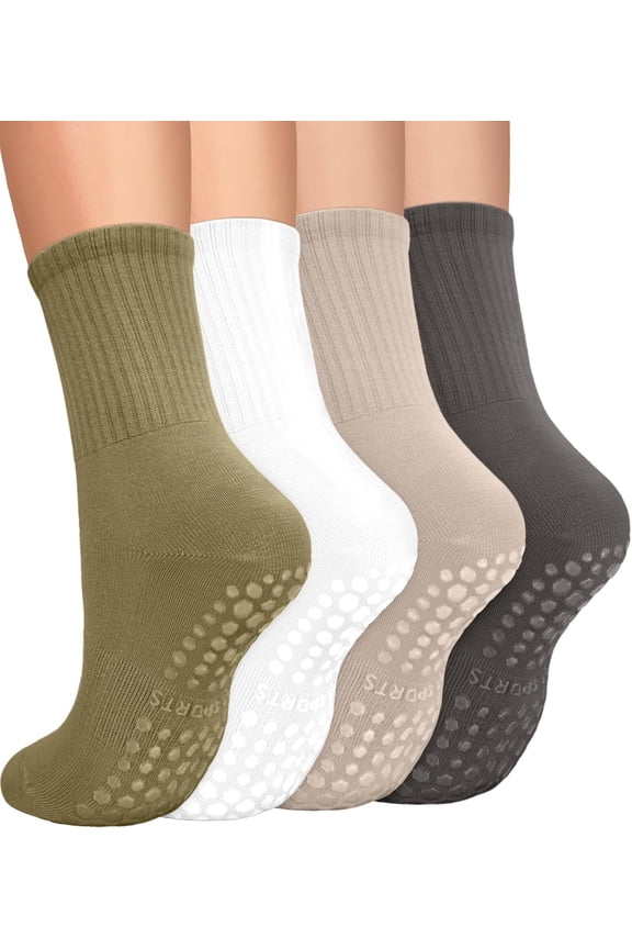 Women's Non-Slip Grip Socks,Non Slip Socks with Rubber Gripper Bottom,Ideal for Yoga, Pilates,Hospital Use,4-Pair Gripper socks