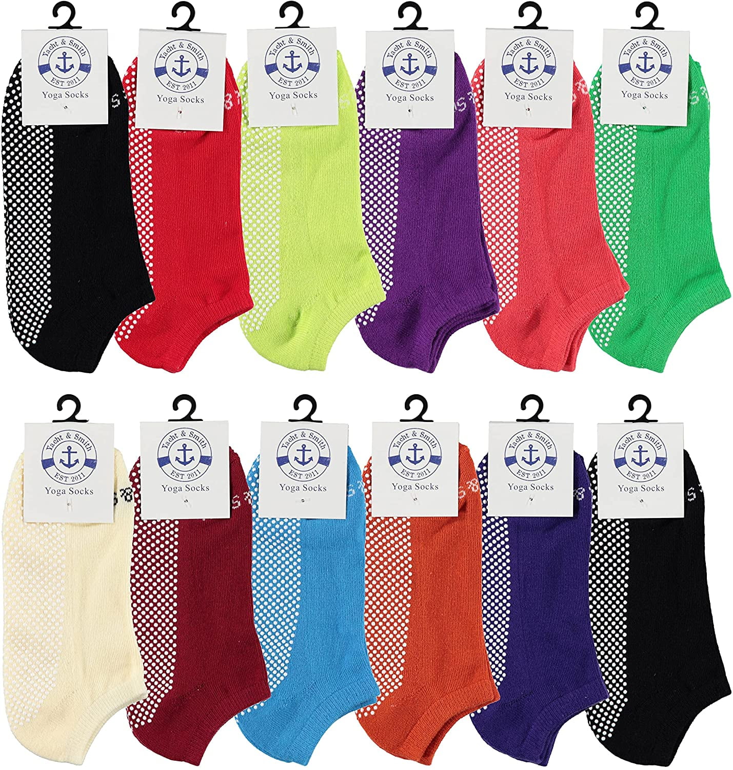 Women's Non Slip No-Skid Socks with Grips, 97% Cotton, For