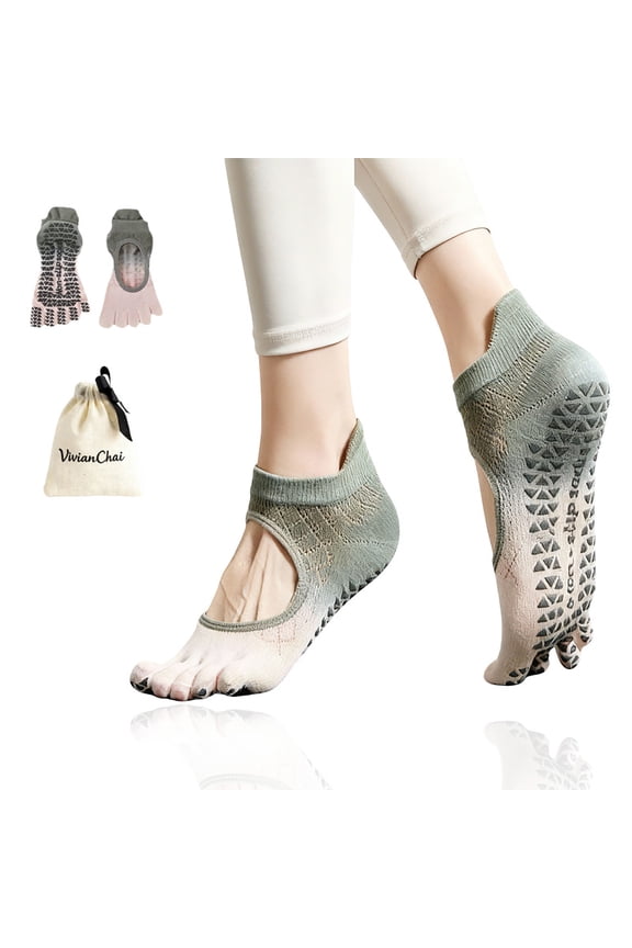 Women's Non-Slip Pilates Yoga Socks with Grips, 5-Toe Breathable Cotton Sports Socks, For Pregnant Women