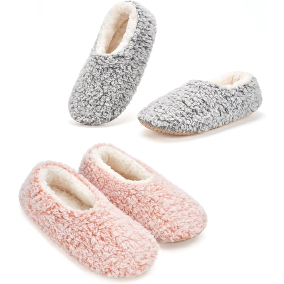 Women’s Non-Slip Sherpa Lined Slipper Socks, Warm Gripper Soles Soft Indoor House Shoes with Elastic Heel, Gift Set (Sizes S/M/L, Colors Pink/Gray/Beige/Burgundy/Charcoal/Black)