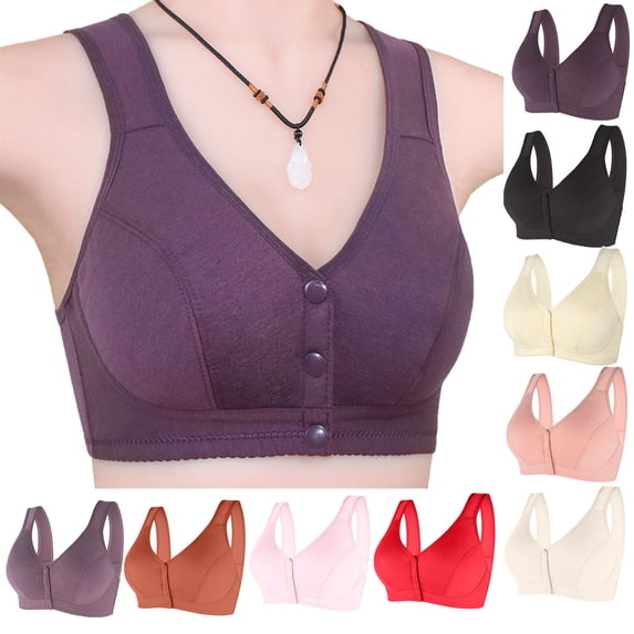 Women's Non Steel Front Buckle Bra Everyday Bras Wireless No Underwire Lifting Support Comfy Soft Women's T Shirt Bra | TruBelle,Coffee 2XL