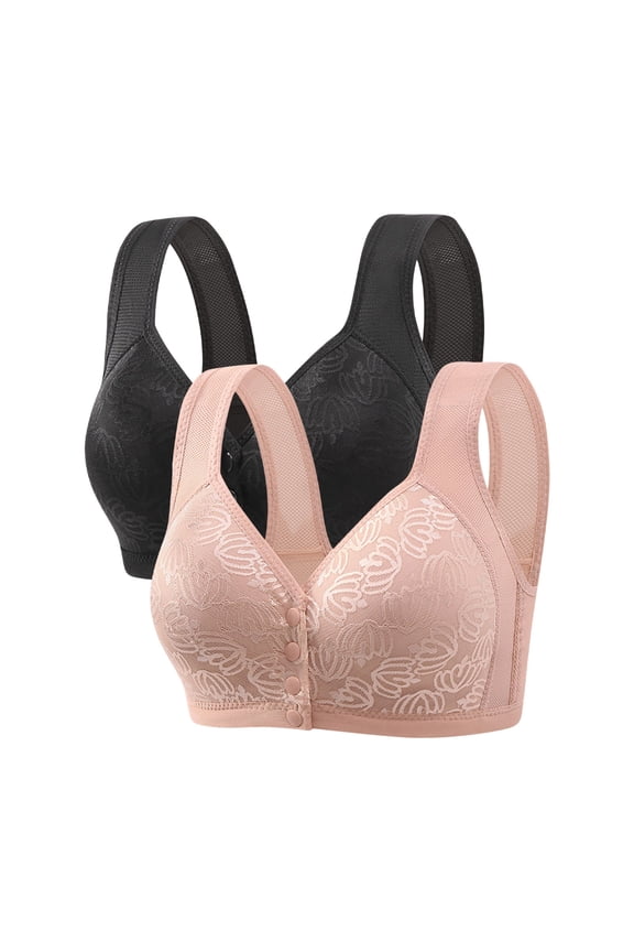 Women's Non Steel Ring Bra Gathered Middle Button Breathable Underwear Daily Wear Cotton Comfort 2pc Set Sizes M-XXXXXL #Gray,40/90BC