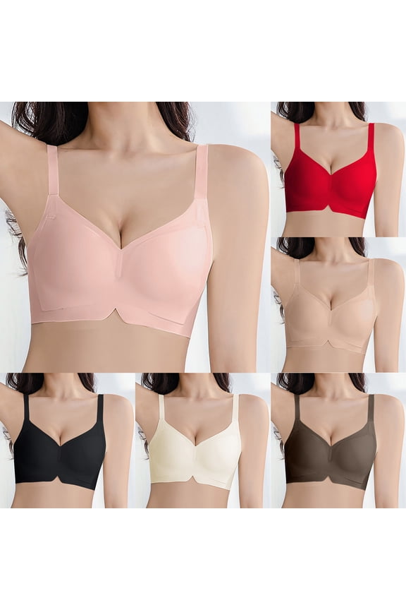 Women's Non Steel Ring Breathable Underwear Everyday Bra, Gathered Design, Comfortable Fit, Light Support for Daily Wear #Beige,L