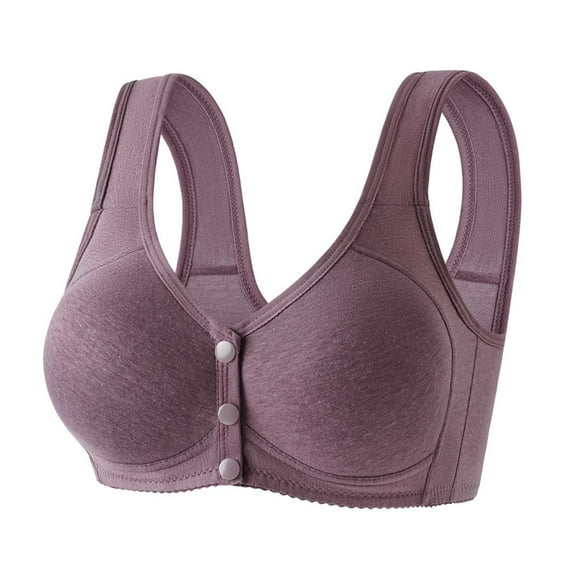 BLTIBY Womens Front Closure Bras Wireless Seamless Solid Color Plus Size Bra No Underwire Breathable Comfort Everyday Bralettes Purple XL