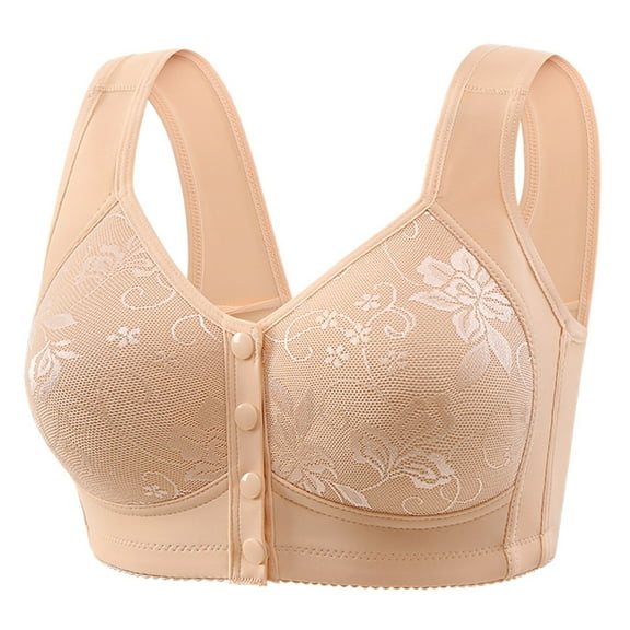 Women's Non-Steel Underwire Breathable Bra with Gathered Middle Button, Cotton Material, Daily Wear and Nightwear Option #Beige,M(36/80)