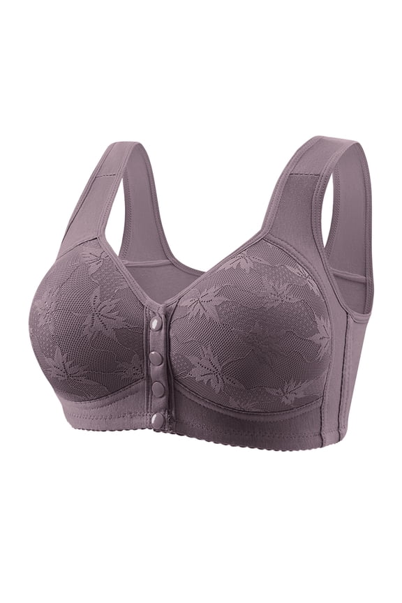 Women's Non Wired Comfort Wireless Support Bra Magic Lift Full Figure Support Front Close Soft Cup Everyday Bra Purple L
