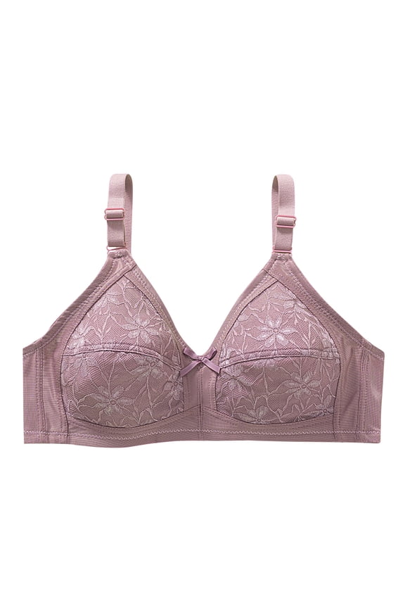 Women's Non-Wired Lace Triangle Bra, Adjustable Thin Strap Lift Up & Side Smoothing Everyday Underwear, Anti-Sagging Solid Color Lingerie