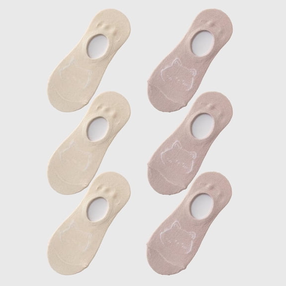 Women's Non-slip No Show Socks 6pk Invisible Liner Adorable Bear