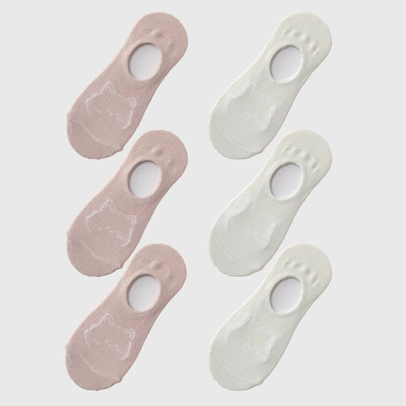 Women's Non-slip No Show Socks 6pk Invisible Liner Adorable Bear