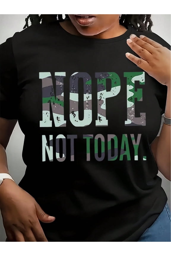 Women's Nope Not Today Graphic T-Shirt Camo Print Short Sleeve Casual Black Tee