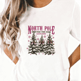 thumbnail image 1 of Women's North Pole Christmas Tree Farm Graphic T-Shirt Tee Top Festive Holiday Apparel Short Sleeve Crew Neck Casual Wear White S-5XL, 1 of 4