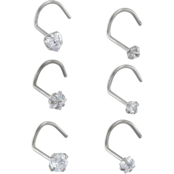 Body Jewelry-Women's Nose Studs Surgical Steel Screws with White CZ