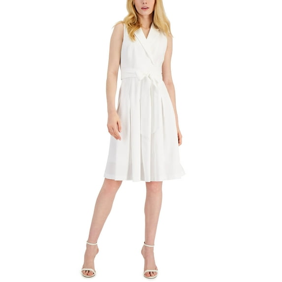 Women's Notch Collar Fit & Flare Dress Bright White 8