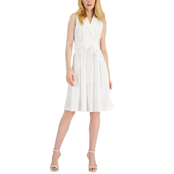 Women's Notch Collar Fit & Flare Dress Bright White 8
