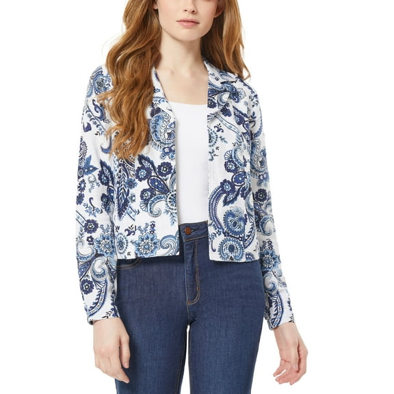 Women's Notch Collar No Closure Jacket with Back Elastic Collection Navy Combo Small