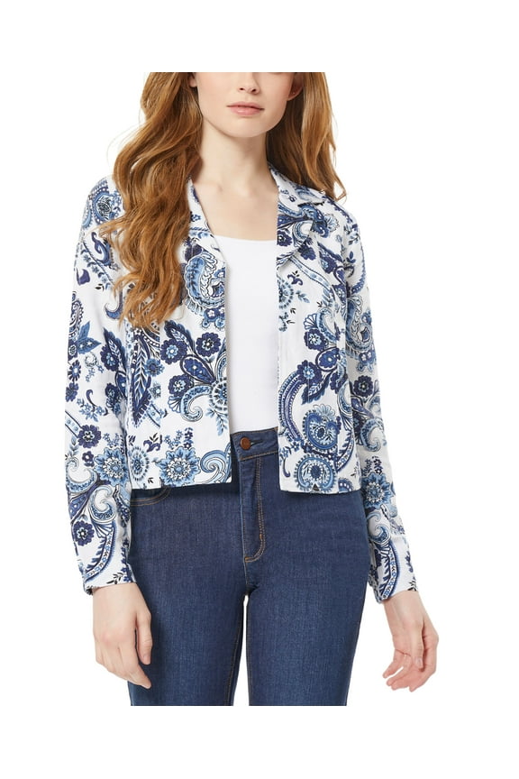 Women's Notch Collar No Closure Jacket with Back Elastic Collection Navy Combo Small