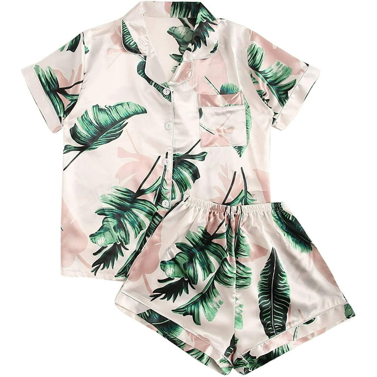 Palm leaf print pajama set cheap